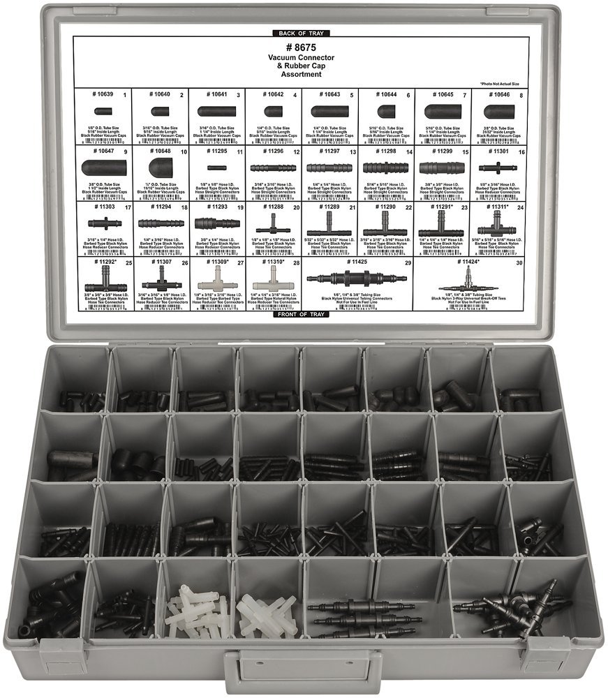 8675 Black Plug and Vacuum Connector Assortment Kit - Universal Automotive Vacuum Hose Fittings Set for Car, Truck, RV & Motorcycle Repair - Perfect for Engine Maintenance, DIY Projects and Mechanic Tool Kits
