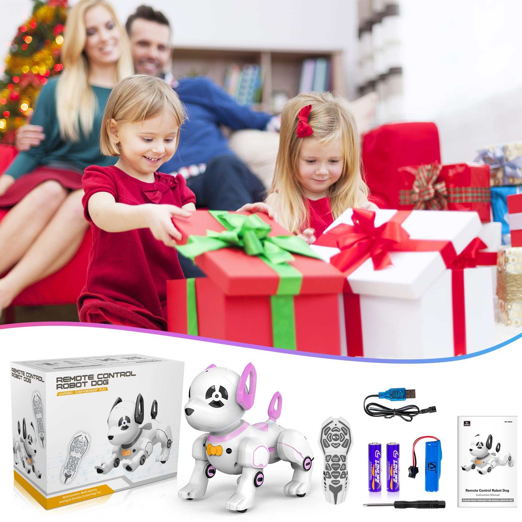 Smart Interactive RC Robot Dog Toy - Programmable Remote Control Robotic Pet with Animal Imitation & Follow Functions, Stunt Performance for Kids (Pink) | Perfect STEM Learning Gift & Indoor Play Companion for Boys & Girls