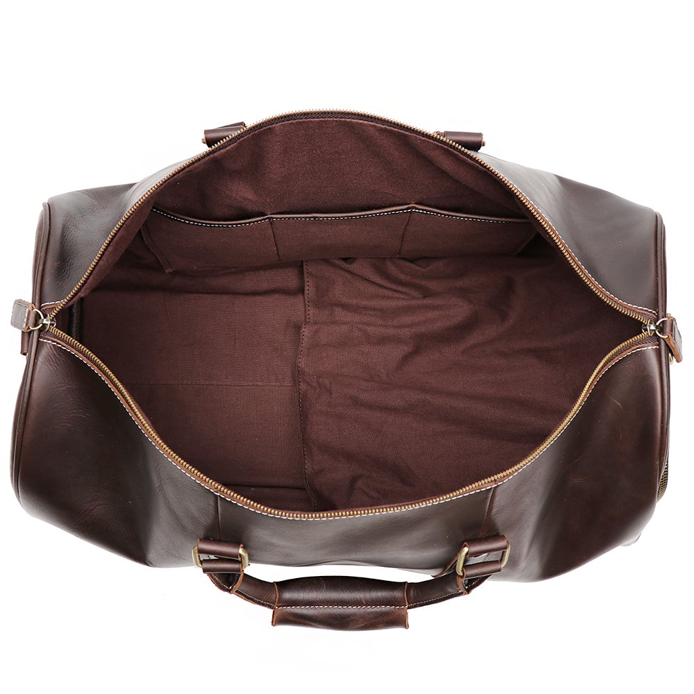 Vintage Leather Duffle Bag for Men - Travel Carry On Luggage with Side Pockets, Dark Brown | Perfect for Business Trips, Gym & Weekend Getaways