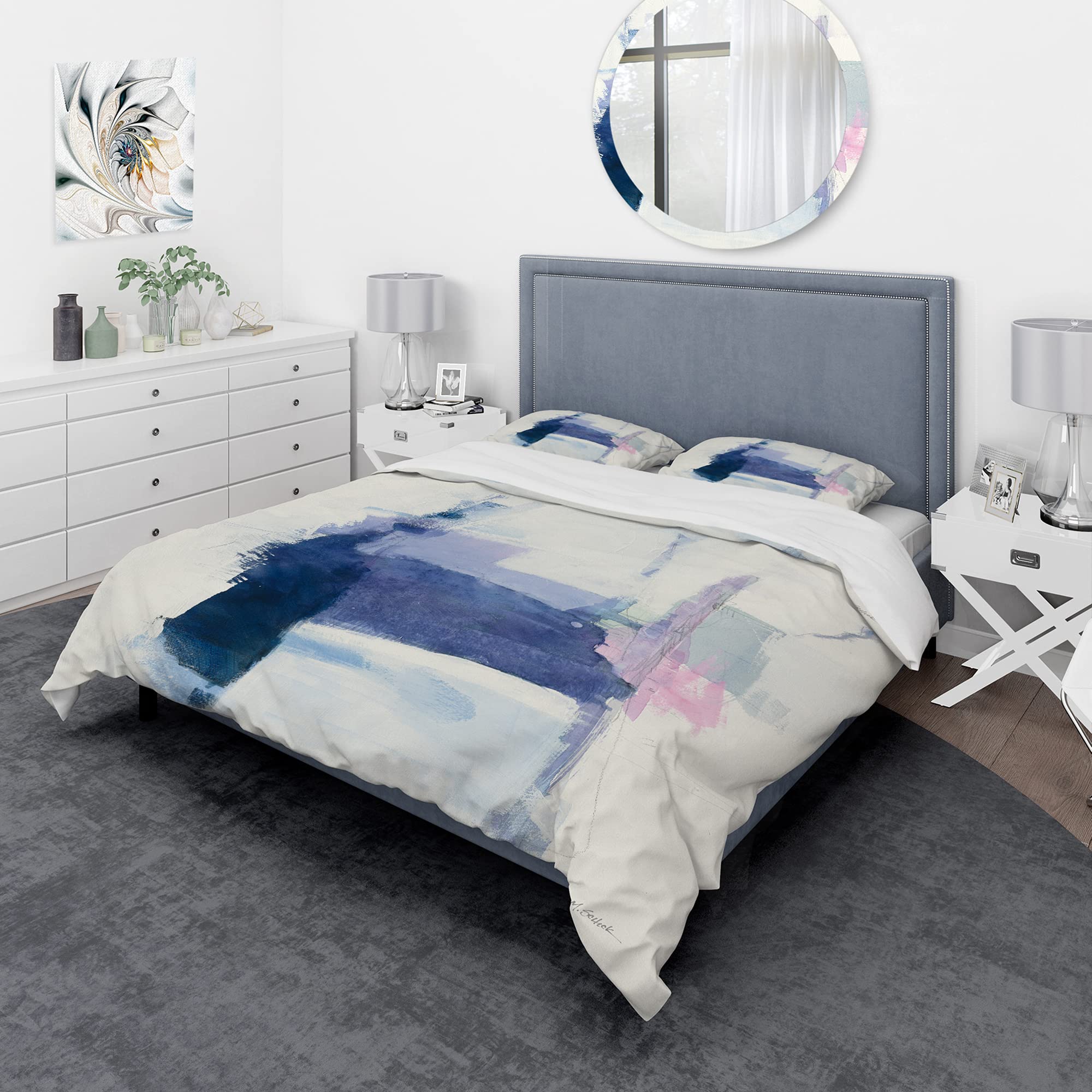 DesignQ Blue Interlude Modern & Contemporary Duvet Cover Set - Twin Size Abstract Bedding 3-Piece Set for All Seasons | Perfect for Guest Rooms, Dorms & Contemporary Bedrooms
