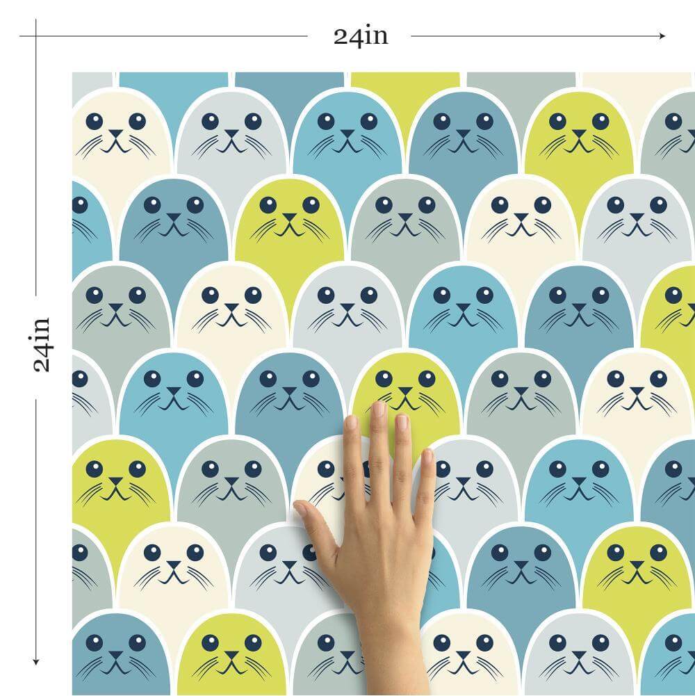 Teal Animal Print Baby Nursery Removable Wallpaper - Self-Adhesive Peel & Stick Wall Decor for Kids Room, Bedroom, Playroom