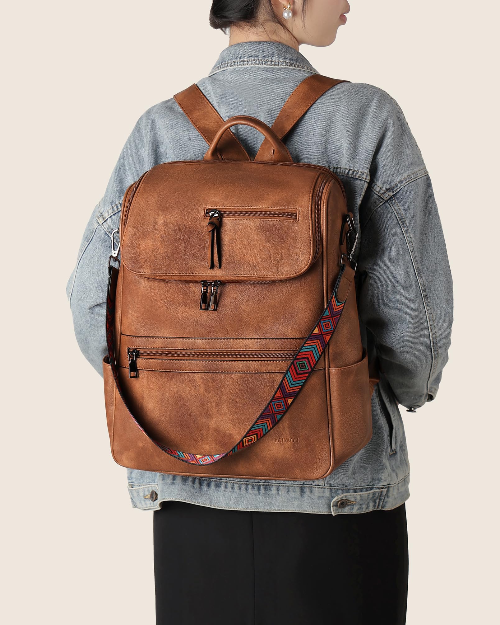 FADEON Women's Leather Laptop Backpack - Stylish Brown Designer Travel Backpack with Laptop Compartment, Perfect for Work, School & Travel