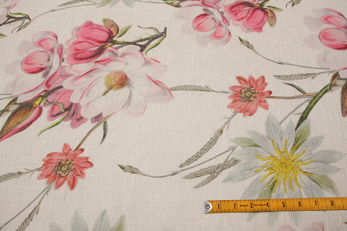 Bellissimi Fiori Printed Linen Tablecloth - Elegant Floral Design for Dining Room Decor, Wedding Reception & Home Decor