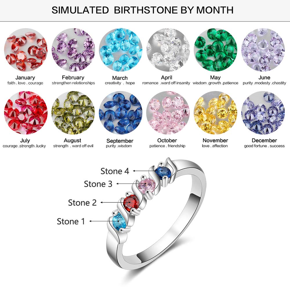 Personalized Grandma Rings with 4 Simulated Birthstones - Custom Engraved Family Jewelry for Women - Promise Rings for Mothers & Grandmothers - Perfect for Mother's Day, Anniversary & Family Gifts
