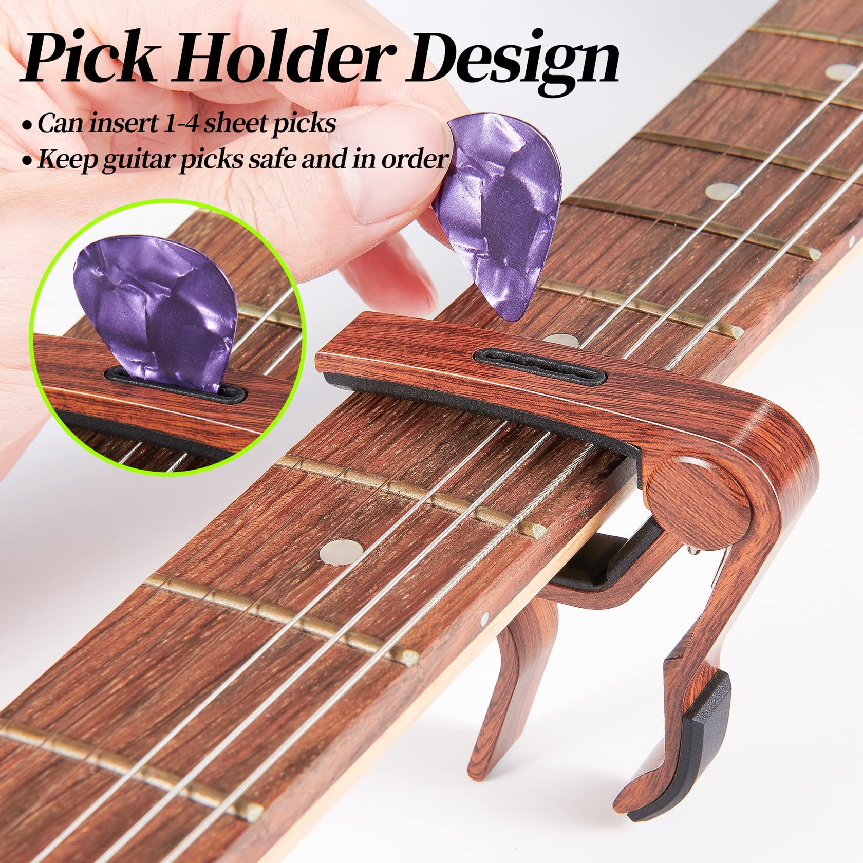 Premium 2-Pack Guitar Capo for Acoustic & Electric Guitars & Ukuleles - Adjustable Clamp with Built-in Pick Holder | Perfect for Live Performances, Studio Recording & Travel Practice