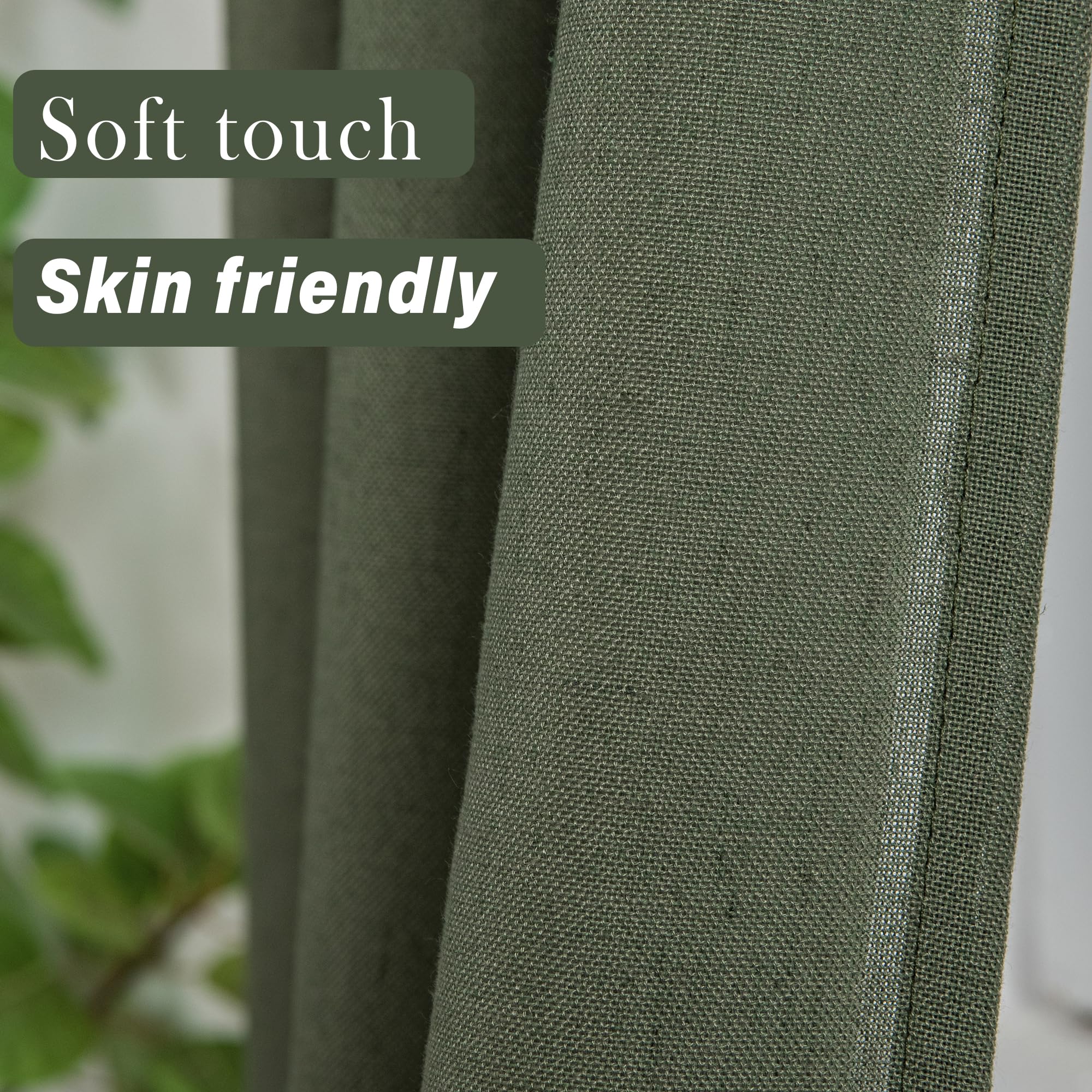 Olive Green Small Linen Kitchen Curtains - 24 Inch Length, 2 Panels, Back Tab Pocket, Light Filtering Semi Sheer - Perfect for Farmhouse, Bathroom, RV, Camper & Cabinet Windows (Ideal for Half Windows & Natural Light Control)