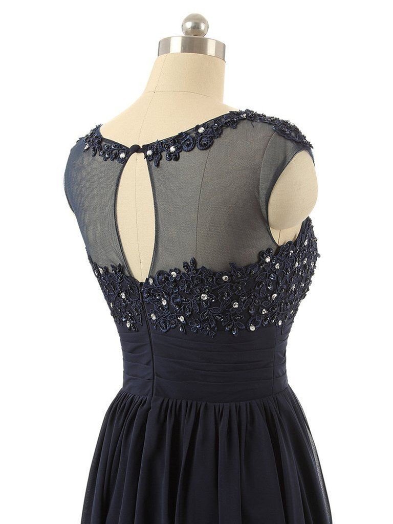 Elegant Women's High Neck Lace Applique Chiffon Long Formal Evening Dress for Prom, Wedding, Gala & Special Occasions