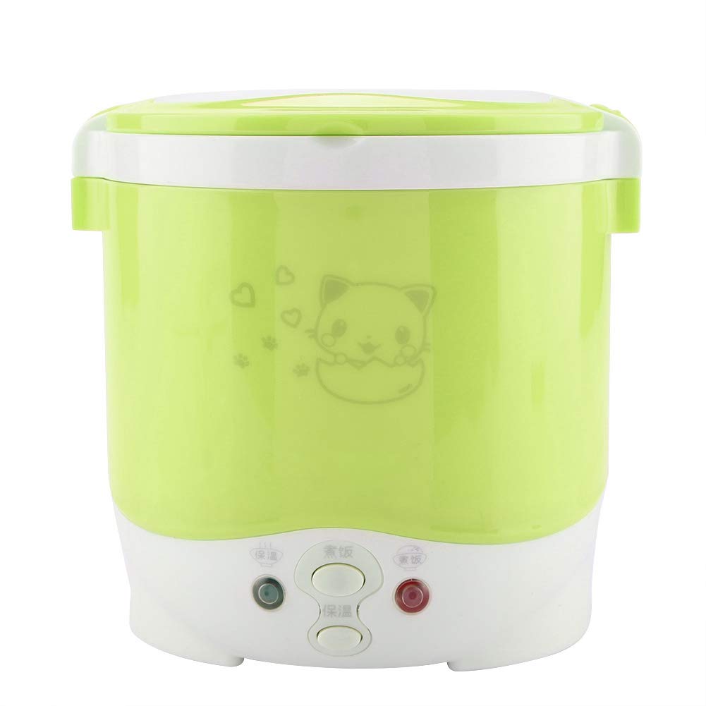 12V 100W Mini Rice Cooker Steamer - 1L Portable Electric Travel Rice Cooker for Car, Home & Office | Multi-Function Cooking & Steaming Lunch Box for Raw Food | Perfect for Road Trips, Camping & Dorm Life (Green)