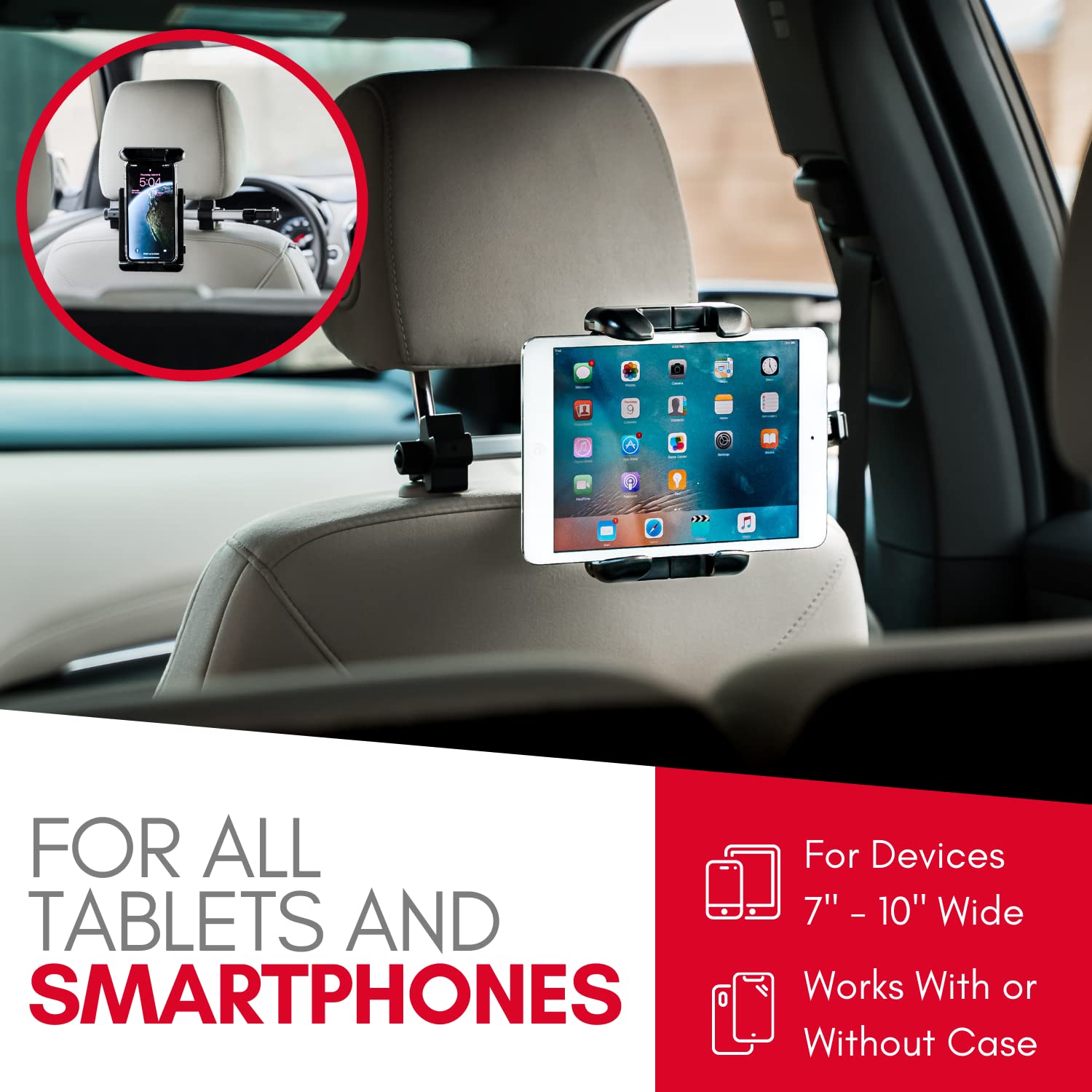 Macally Adjustable Car Headrest Tablet Holder - Universal iPad Mount for Backseat Kids (Fits 4.7-12.9