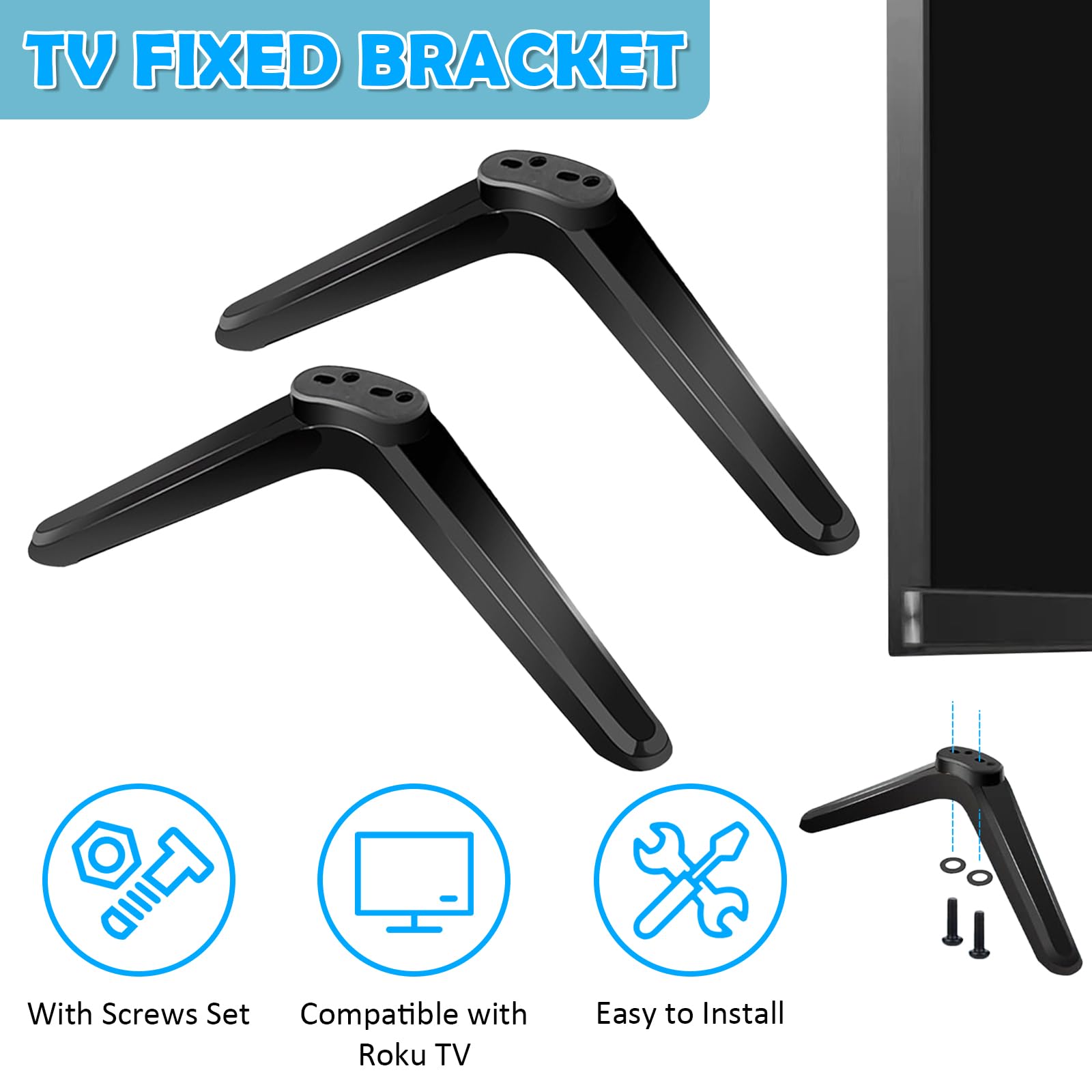Universal TV Stand Legs - Replacement Pedestal Feet with Screws for Most 32-55 Inch TCL Roku TVs (2-5cm Mounting Hole Distance) - Perfect for Living Room, Bedroom & Home Theater Setup