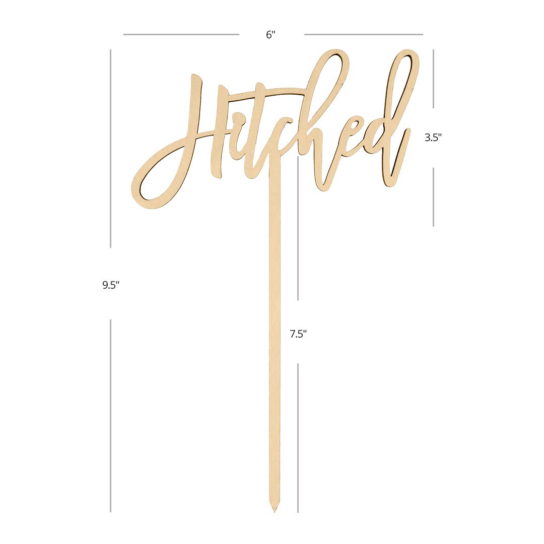 Elegant Laser-Cut Wood 'Hitched' Cake Topper - Rustic to Traditional Wedding Cake Decor, Calligraphy Script Design - Perfect for Wedding Cakes, Anniversary Cakes & Bridal Shower Desserts