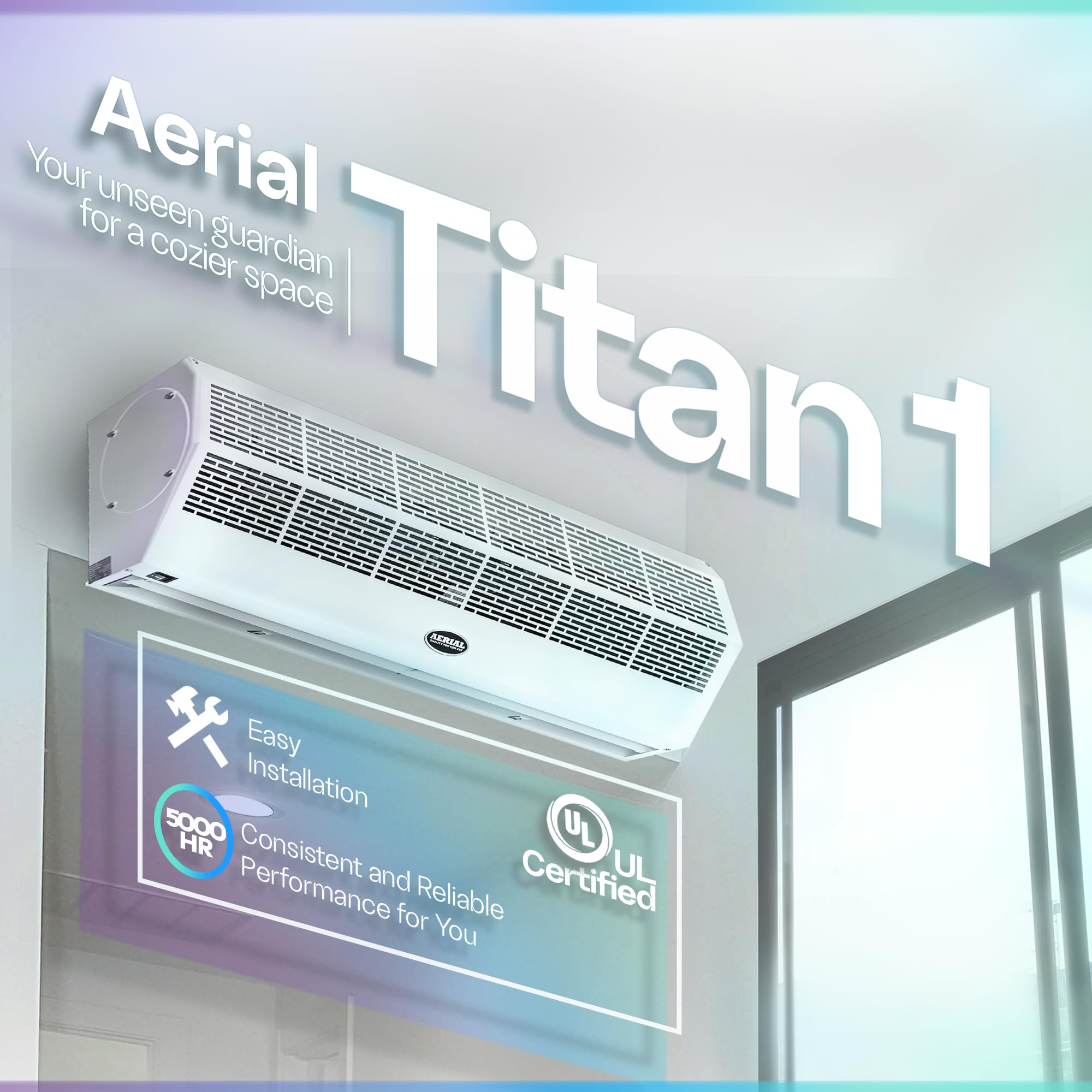 DuraSteel 60 Inch White Wall Mounted Air Curtain Fan - UL Certified Commercial Grade Air Door with Heavy Duty Limit Switch | High Power Indoor Over Door Fan for Restaurants, Warehouses & Retail Stores | Aerial Titan-1 Model