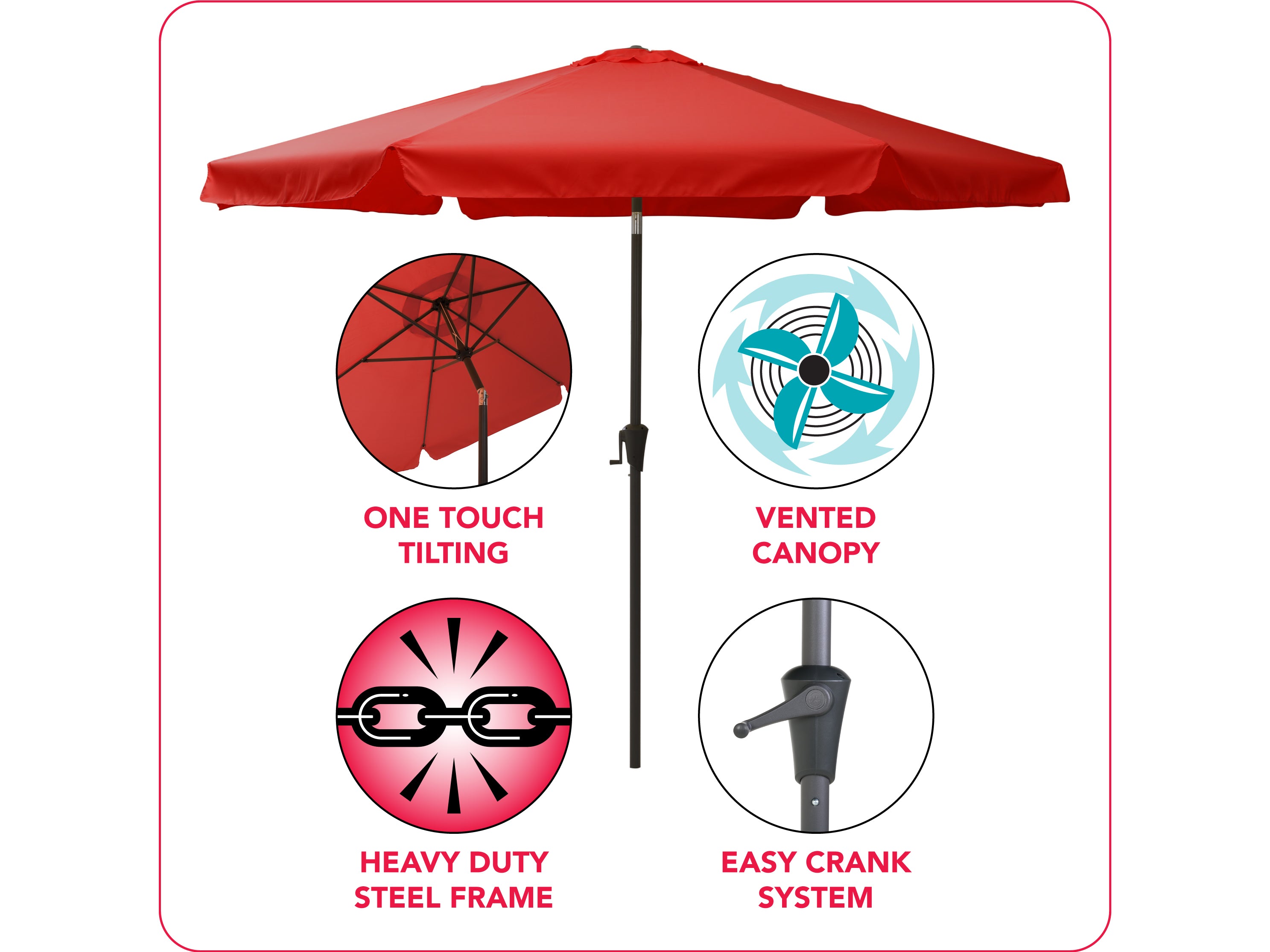 10ft Round Crimson Red Patio Umbrella - Outdoor Sun Shade for Pool, Garden, and Backyard Relaxation