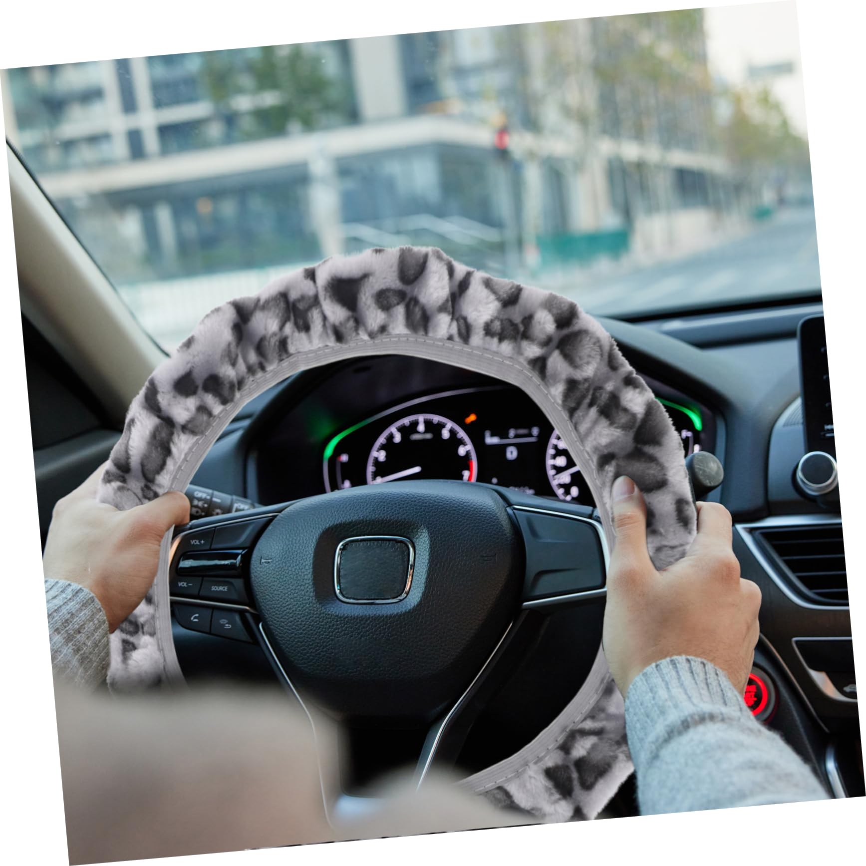 VICASKY 2-Piece Fluffy Elastic Steering Wheel Cover Set - Soft Leopard Print Car Accessory for Men & Women - Perfect for Winter Driving Comfort & Stylish Interior Upgrade