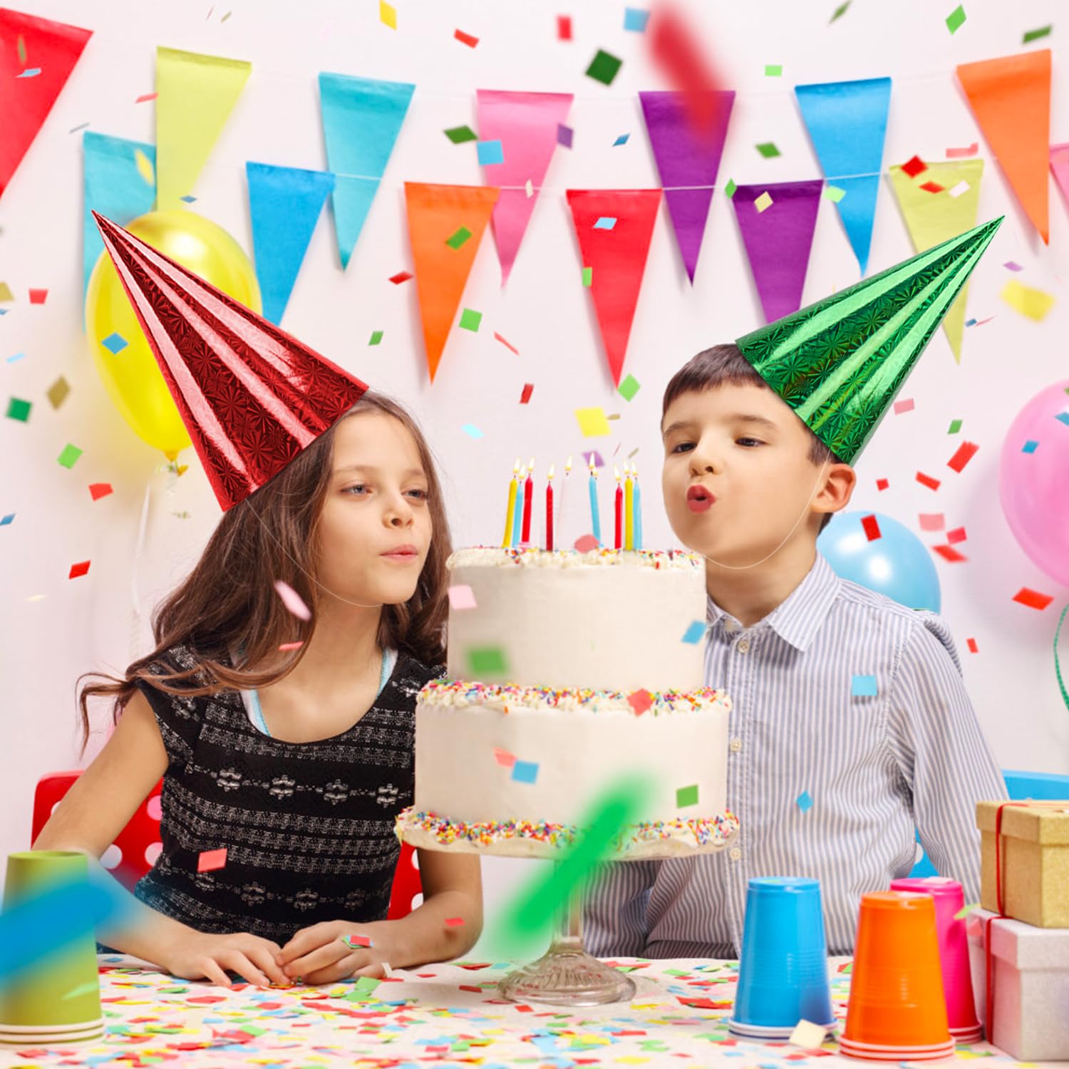 50 Pack Rainbow Birthday Party Hats - Colorful Cone Hats for Kids & Adults - Perfect for Birthday Celebrations, Festivals, and Themed Parties - Bulk Party Supplies for Fun Events