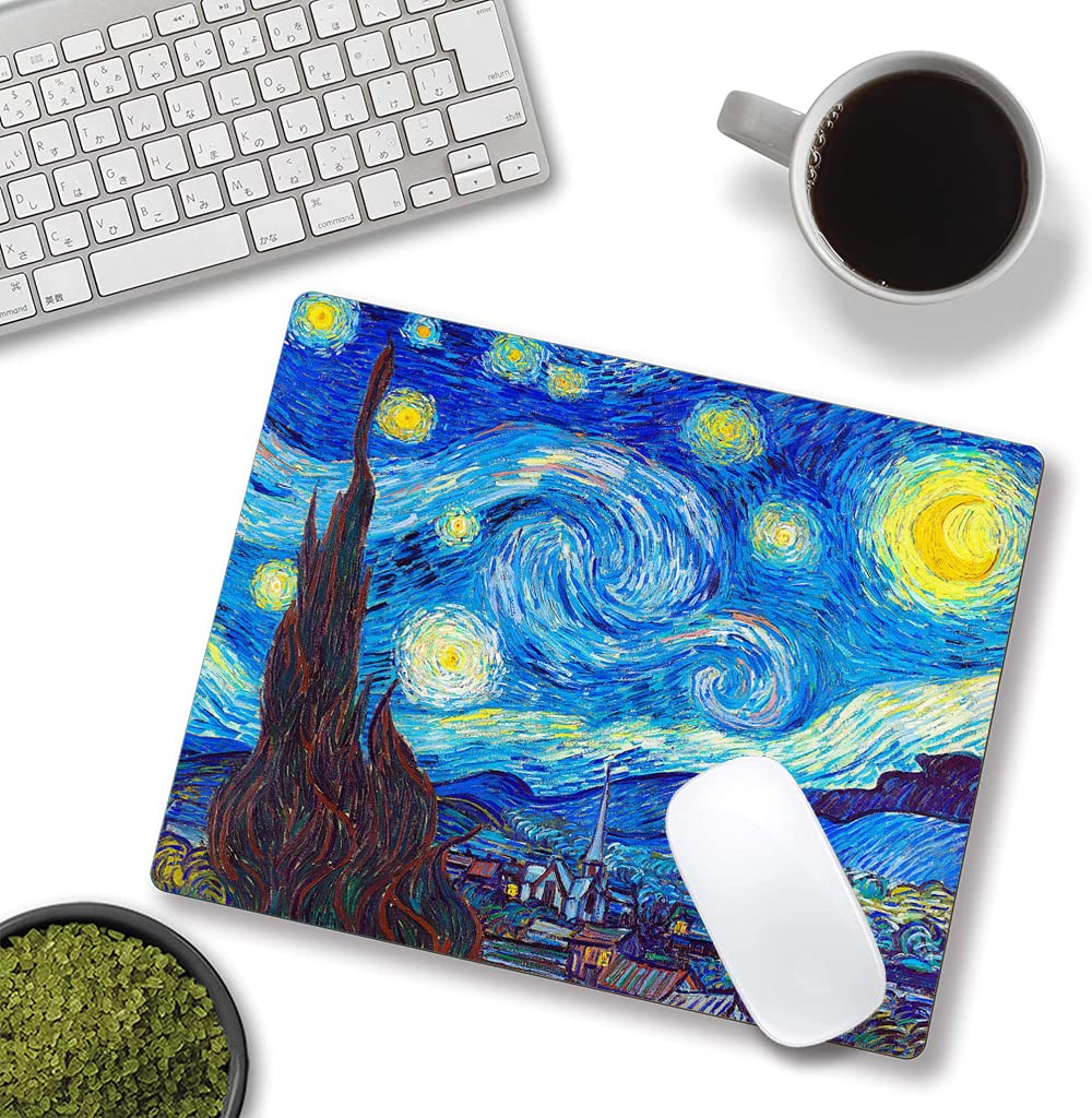 Van Gogh Starry Sky Oil Painting Mouse Pad - Premium Textured Non-Slip Rubber Base, Waterproof Square Mouse Mat for Office & Laptop - Perfect for Gaming, Work & Home Computer Setup