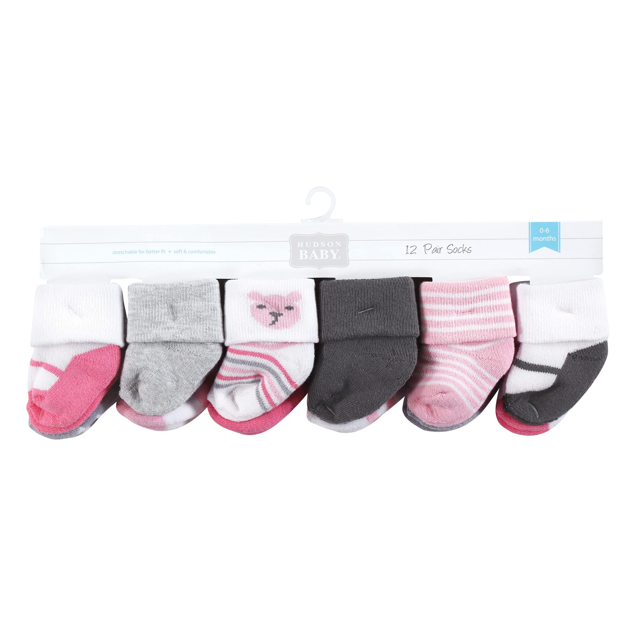 Hudson Baby Soft Cotton Newborn & Terry Socks - Cozy & Breathable Infant Footwear for Everyday Wear, Playtime & Photo Shoots