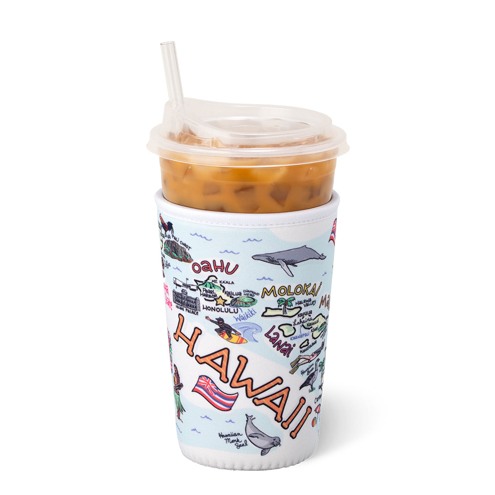 Hawaiian Style Medium Iced Cup Coolie - Insulated Beverage Sleeve for Cold Drinks, Perfect for Beach Parties, Poolside Relaxation, and Summer BBQs