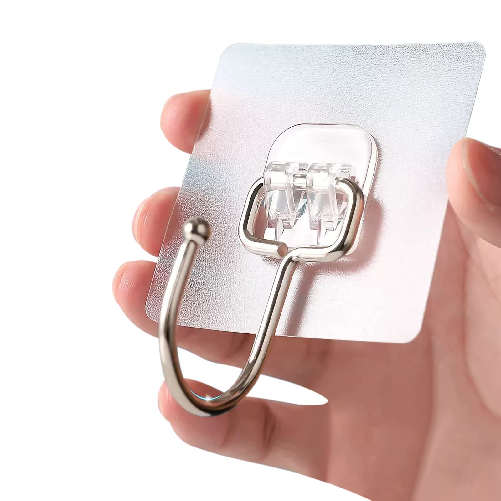 KEYIDO 10-Pack Heavy Duty Adhesive Hooks - 33 lb/15kg Max Weight, Clear Strong Stick-On Hooks for Wall, No Nails Needed - Perfect for Bathroom, Kitchen, Office & Home Organization