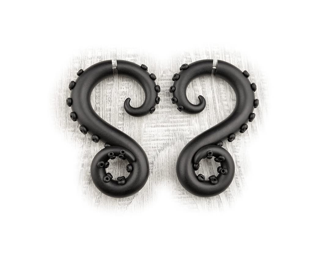 Creepy Cute Octopus Tentacle Earrings - Cyber Goth Fake Gauges & Plugs (1g-5/8) - Perfect for Halloween, Cosplay & Alternative Fashion