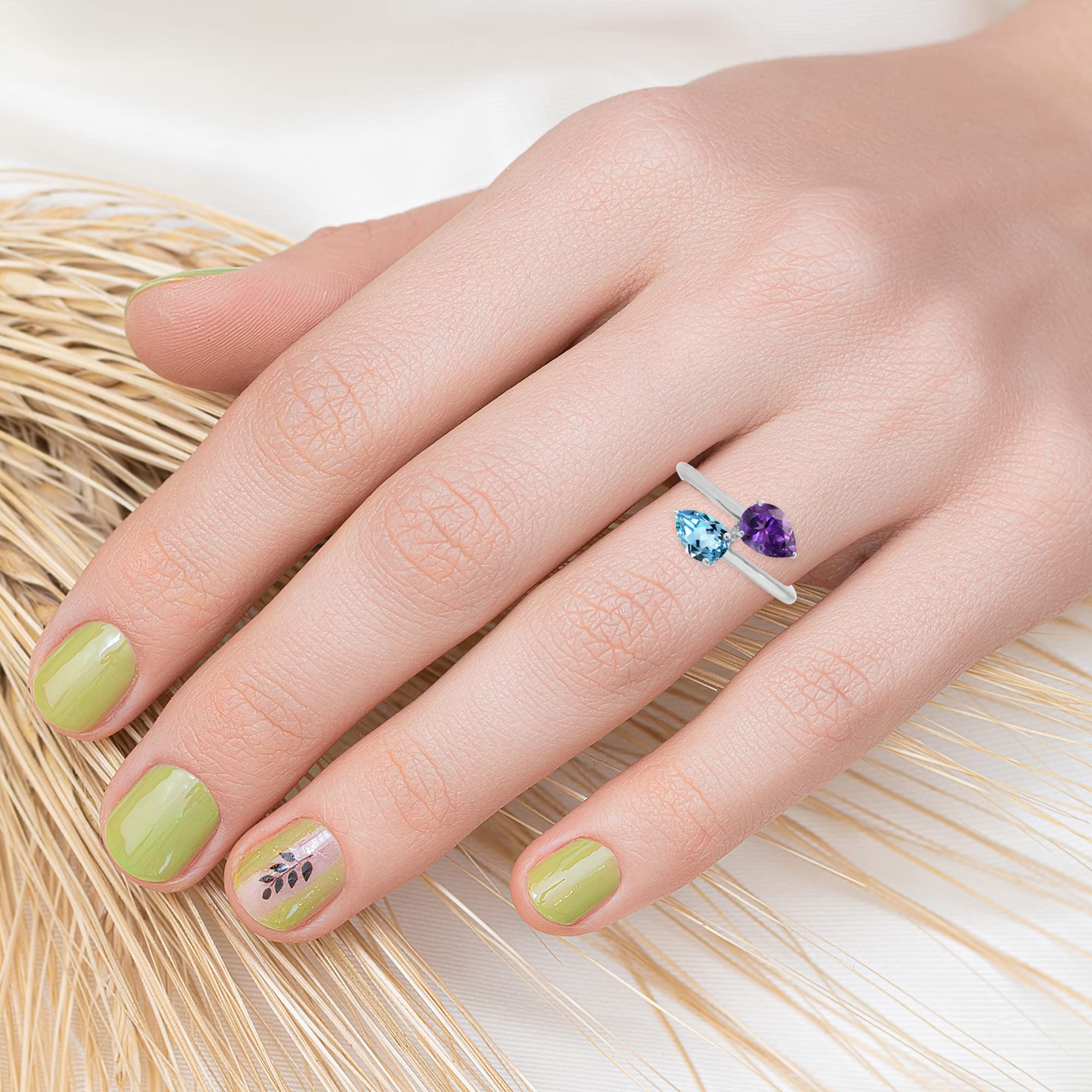 Natural Amethyst & Sky Blue Topaz Sterling Silver Bypass Ring for Women | Elegant Jewelry Gift for Birthday, Anniversary & Special Occasions