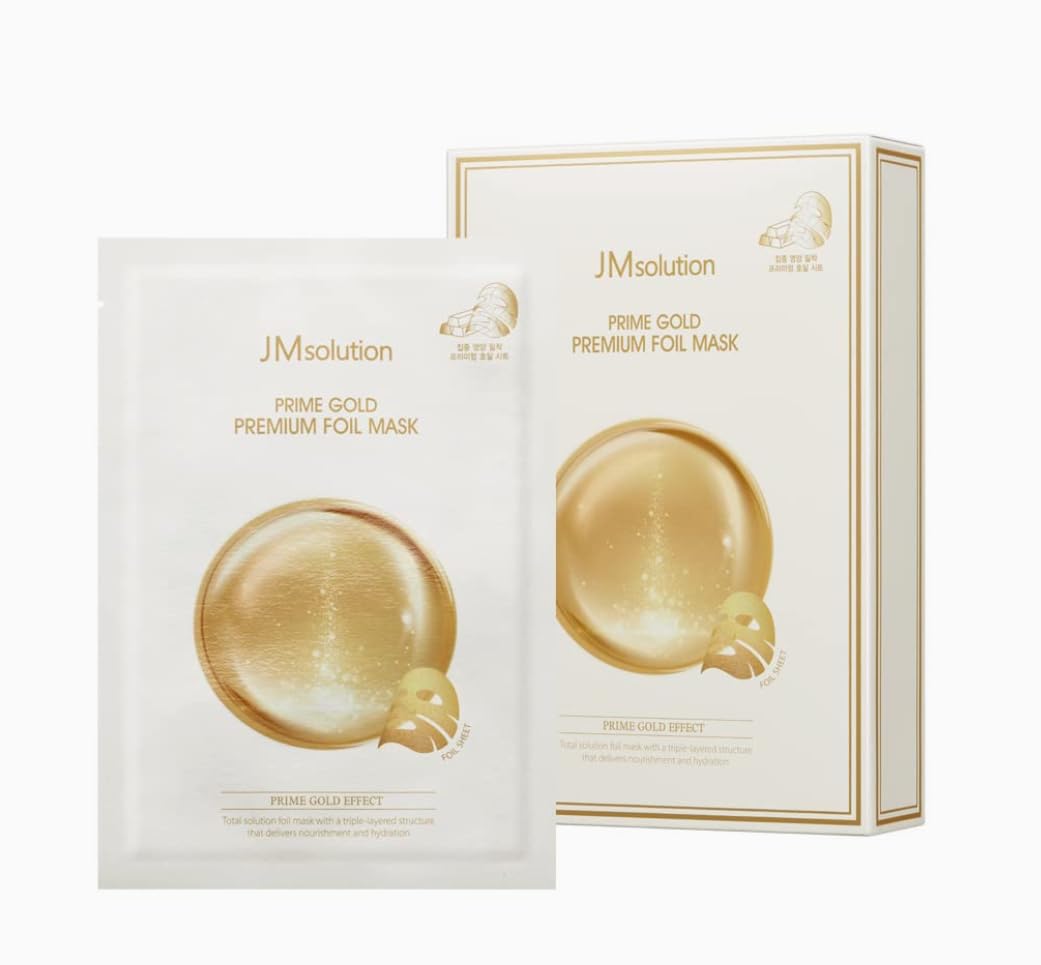 JM GOLD Premium 3-Layer Foil Face Mask - 35ml Intensive Hydrating & Nourishing Essence - Korean Skincare for Glowing Skin - 10 Sheet Pack | Perfect for Spa Night, Self-Care Routine & Gift Giving