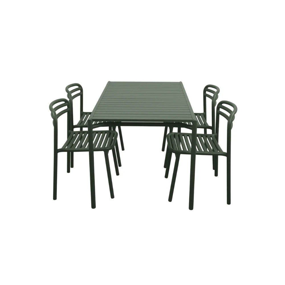 Bliss Outdoor Dining Table Set with 4 Chairs - Rectangle Patio Furniture for Backyard, Garden & Poolside Entertaining
