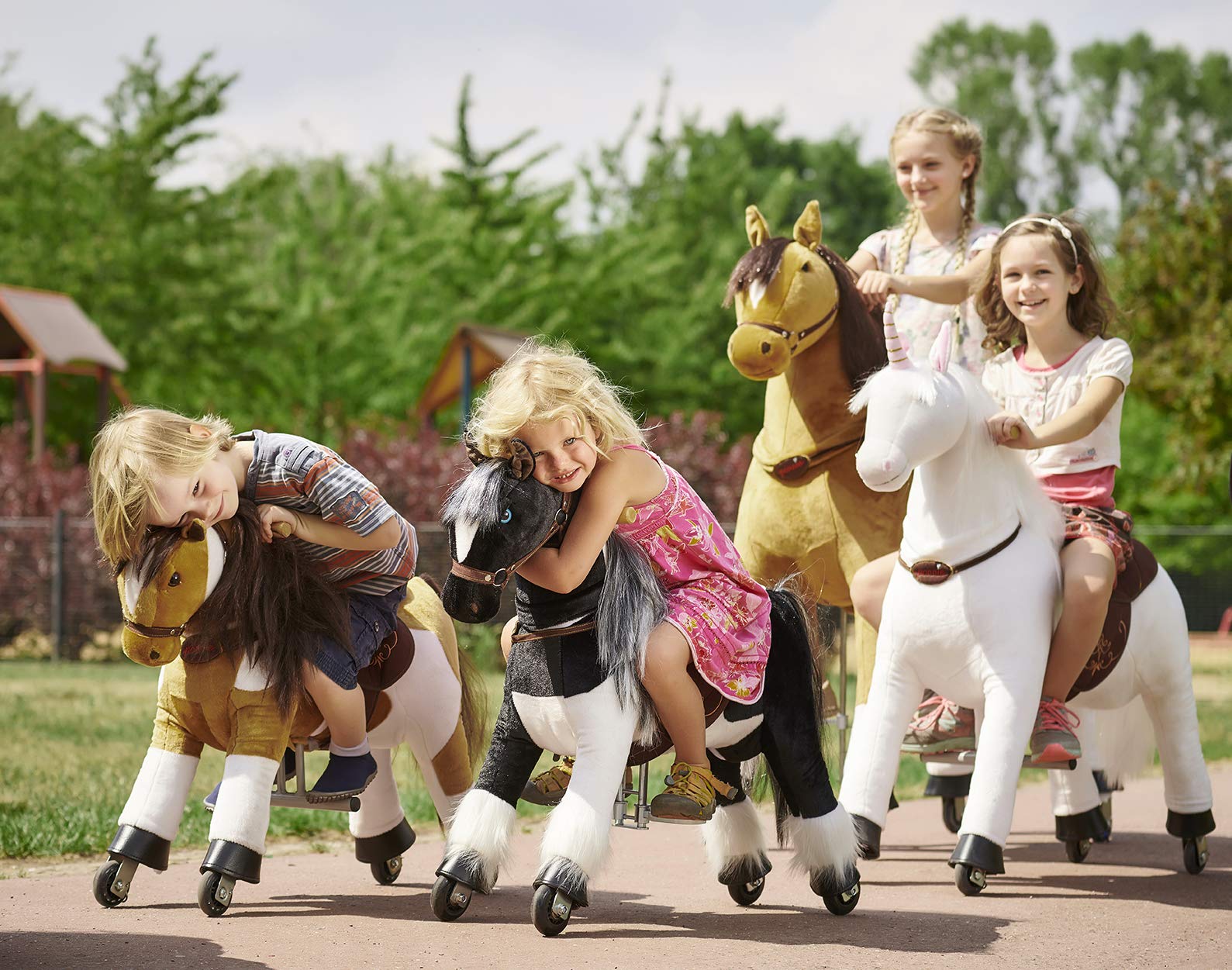 PONNIE Ride-On Horse Toy for Kids Ages 3-6 | Adjustable Footrests & Detachable Saddle | Combable Mane | Ebony Black | Perfect for Indoor Play, Birthday Gifts & Pretend Playtime