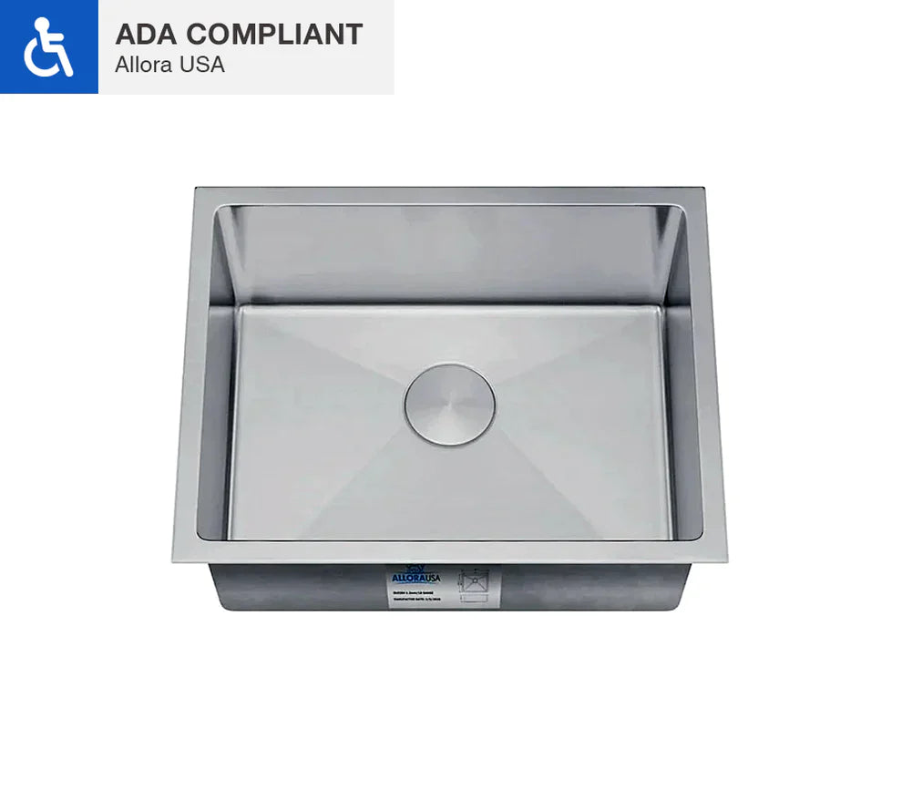 Allora USA ADA KH 2318 R15 23x18x5.5 Inch Handmade Undermount Single Bowl Stainless Steel Kitchen Sink - Perfect for Modern Farmhouse & Contemporary Kitchen Designs