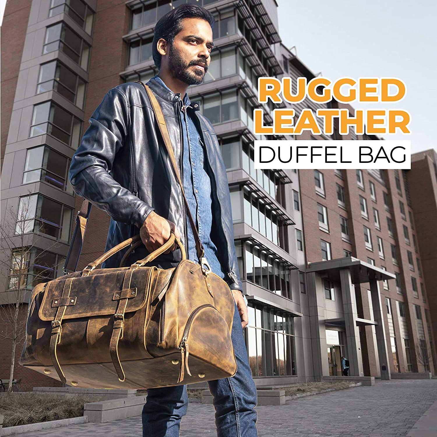 Premium 24 Inch Full Grain Leather Duffel Bag for Men & Women - Travel, Gym, Overnight & Weekend Carry-On with Shoe Pocket (Brown Tan) - Perfect for Business Trips, Workouts & Adventure Travel