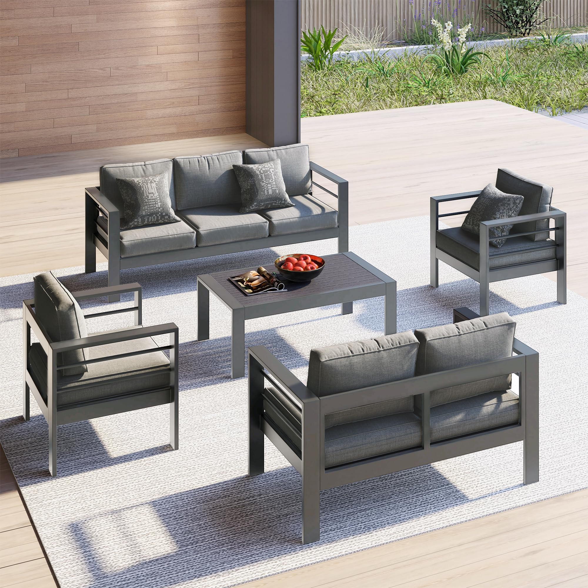 All-Weather Aluminum Outdoor Coffee Table - Modern Rectangle Patio Table for Balcony, Garden & Backyard - Durable Deep Grey Finish - Perfect for Lounging, Entertaining & Outdoor Relaxation
