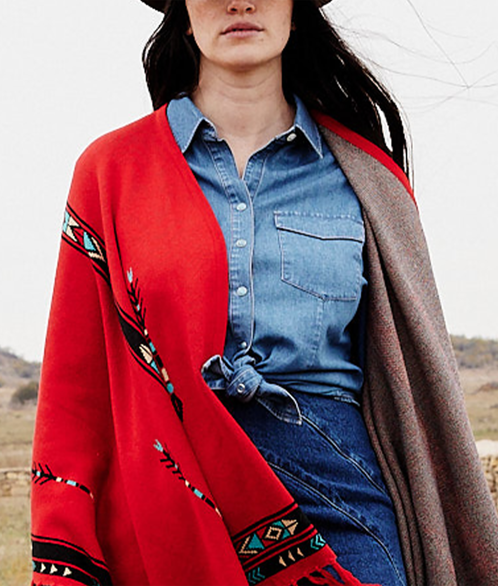 Warm Alpaca Fleece Cape - Soft & Cozy Red/Turquoise Winter Shawl for Women | Perfect for Outdoor Adventures, Travel & Casual Wear