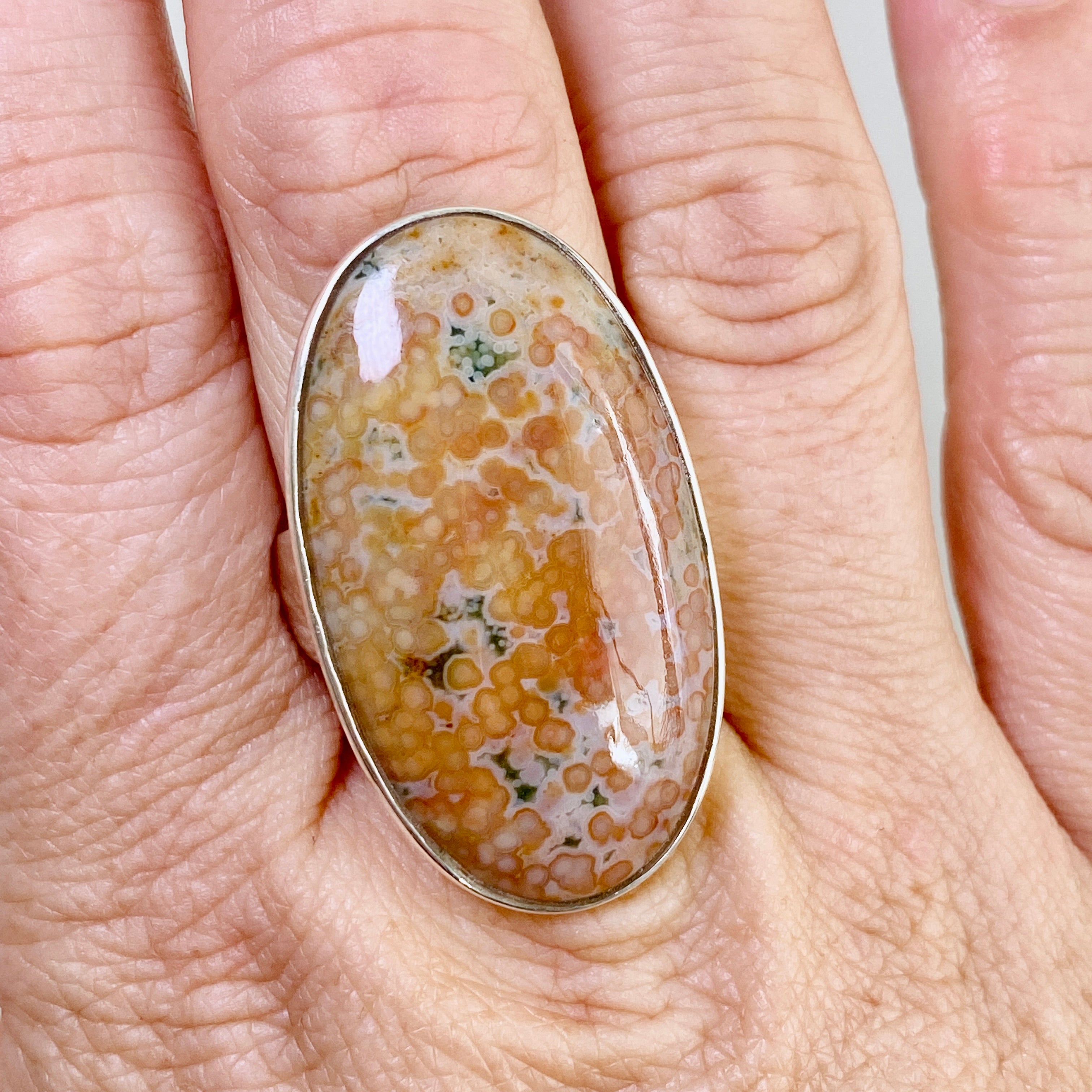 Ocean Jasper Oval Cabochon Ring - Size 9.5 - Natural Stone Jewelry - PRGJ853 - Perfect for Boho Fashion & Spiritual Healing