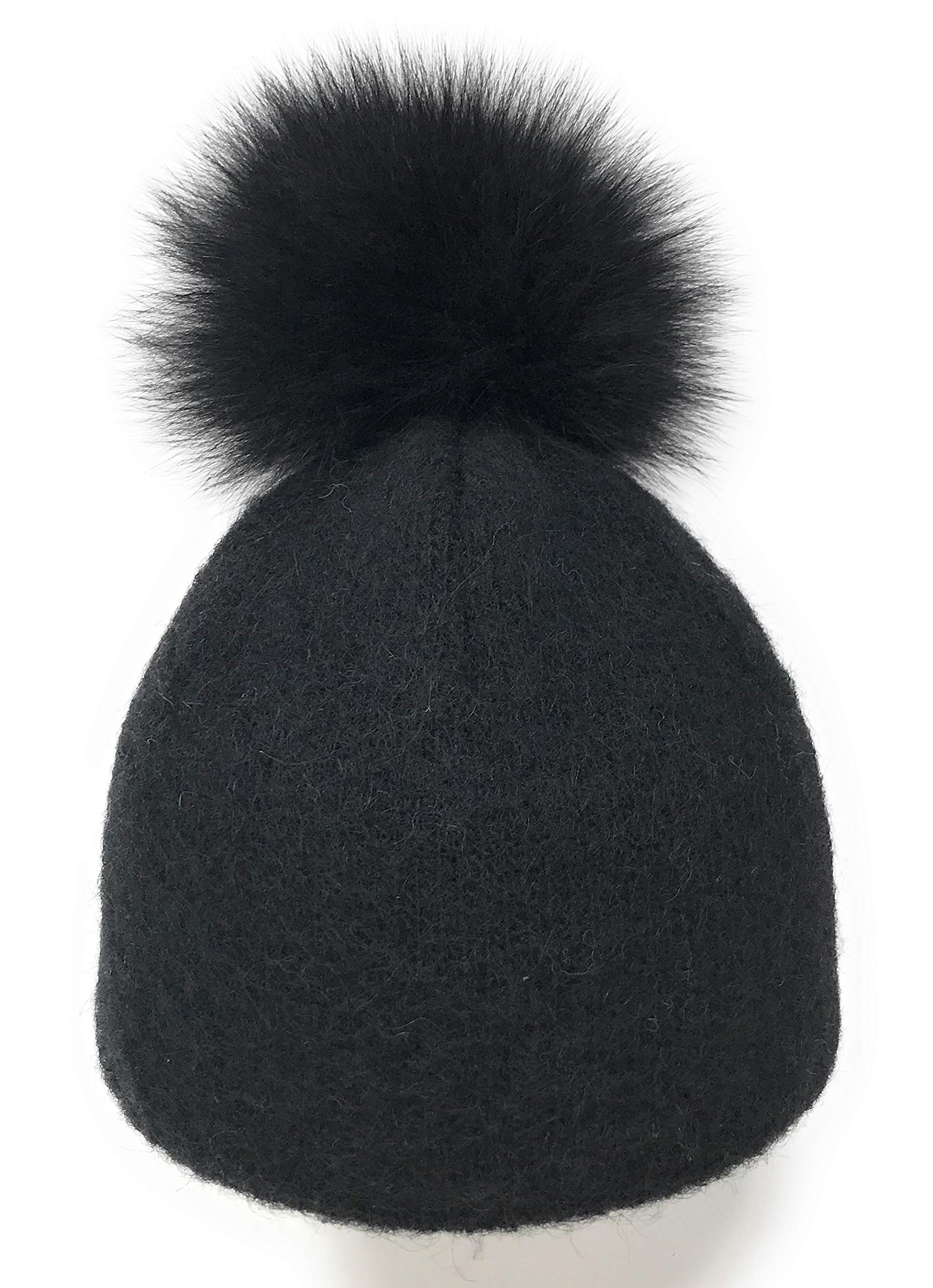 Women's Knit Beanie Hat with Real/Faux Fur Pompom - Icelandic Wool Winter Hat 2 Ply Knitted - Warm & Stylish for Cold Weather & Outdoor Activities