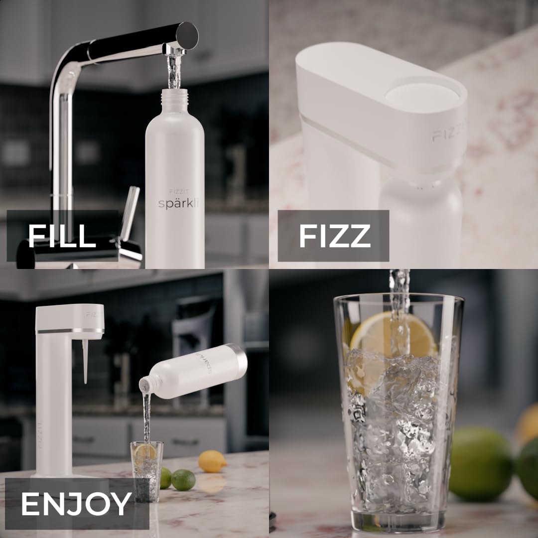 Fizzit Spärklï Sparkling Water Maker Machine with Stainless Steel Bottle - Home Carbonated Soda Maker for Healthy Drinks, Dishwasher Safe - Perfect for Parties, Kitchen & Office Use