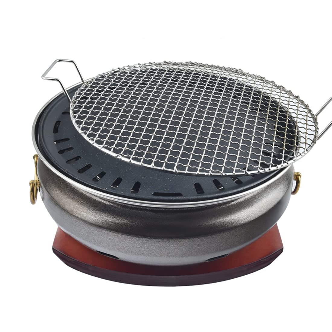 Portable Smokeless Charcoal BBQ Grill - Cast Iron Body with Binaural Pan & Non-Stick Surface - Easy to Clean for Outdoor Camping, Picnics and Backyard Barbecues (Color: A)