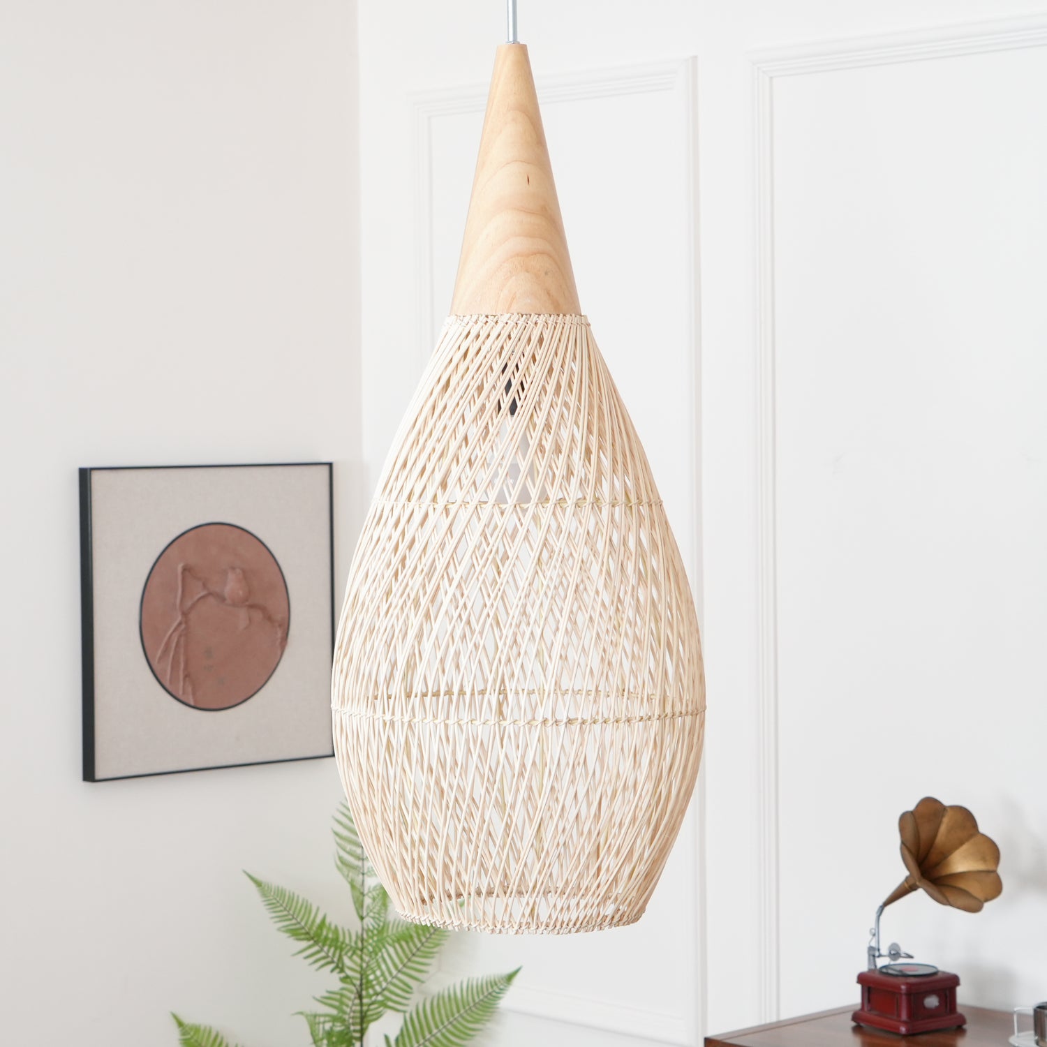 Handwoven Rattan Pendant Light - Natural Boho Ceiling Lamp for Living Room, Bedroom, or Porch Decor