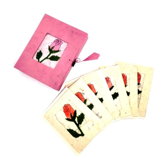 Batik Box and Mini Card Set - Rose Bud Floral Design | Perfect for Wedding Invitations, Greeting Cards & Gift Packaging