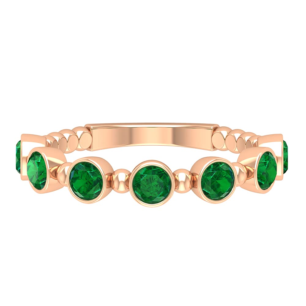 3/4 CT Bezel Set Created Emerald Half Eternity Ring - 14K Solid Gold Women's Semi Eternity Band with Certified Lab-Grown Emerald | Elegant Gift for Anniversary, Engagement, Wedding & Special Occasions