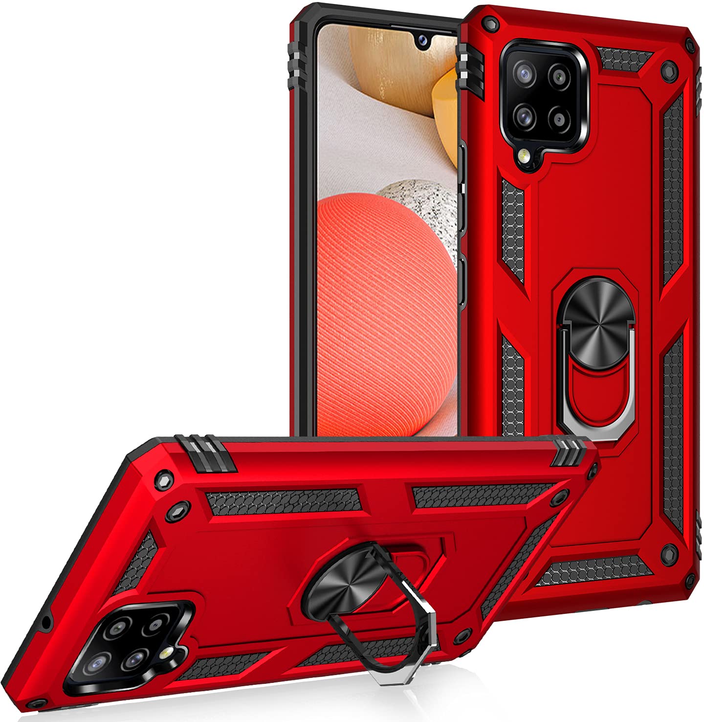 Nakedcellphone Bandit Series Samsung Galaxy A42 5G Case [Red] - Flexible TPU Phone Cover with Finger Grip, Viewing Stand & Metal Mounting Plate | Anti-Shock Protection for Everyday Use, Travel & Outdoor Activities
