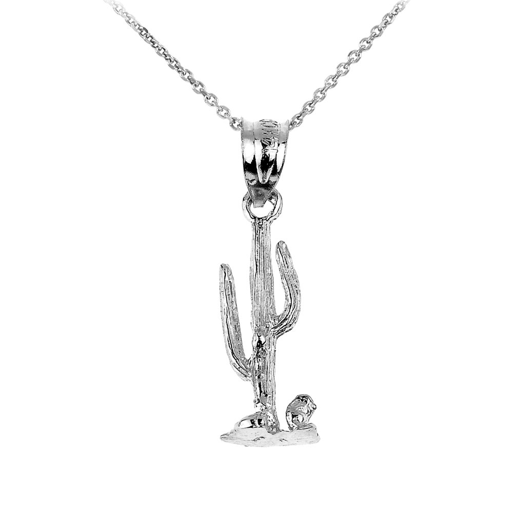 925 Sterling Silver Cactus Charm Pendant Necklace - 18