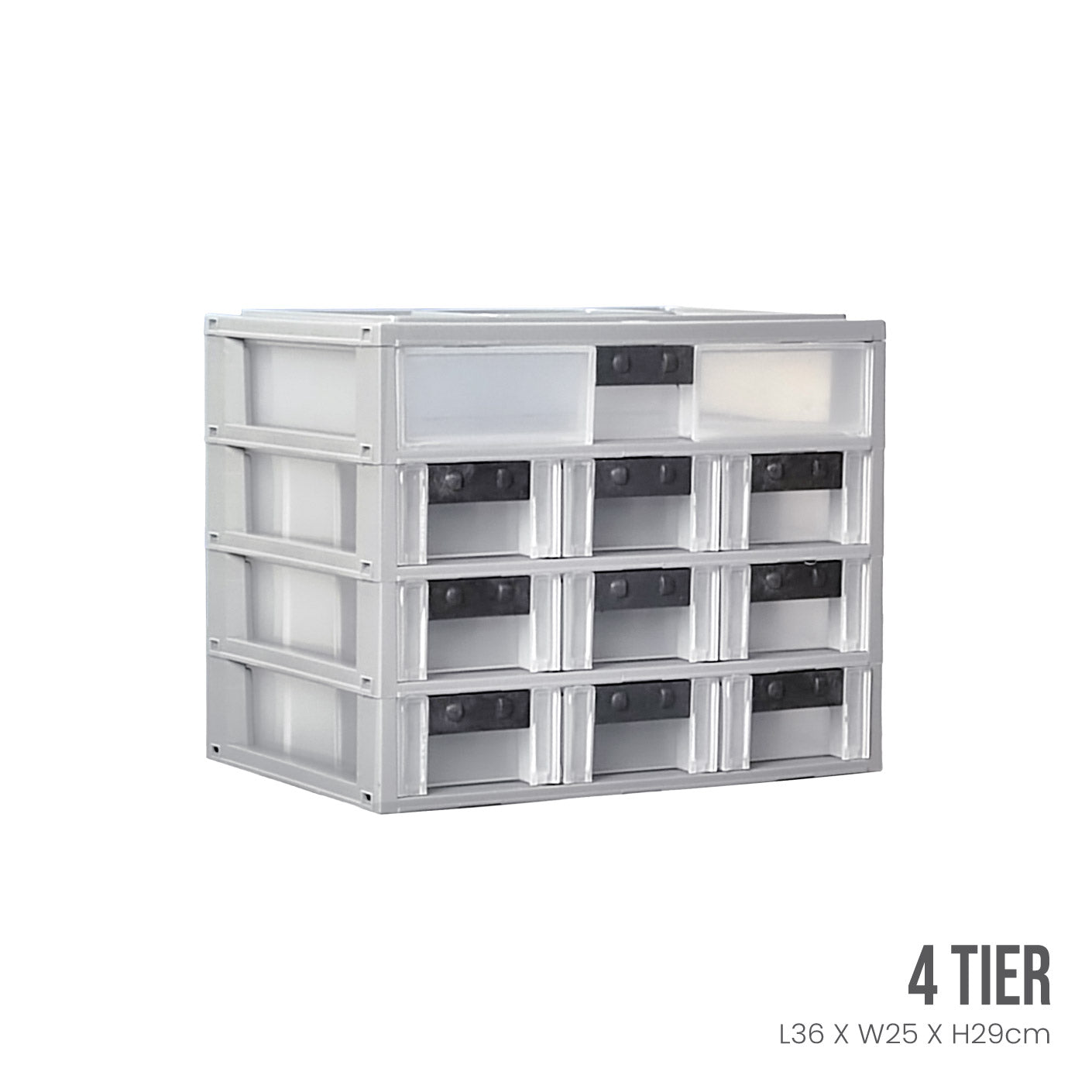 4 Tier Heavy Duty Plastic Storage Drawer Organizer - 1214 Model - Perfect for Home, Office, and Garage Organization