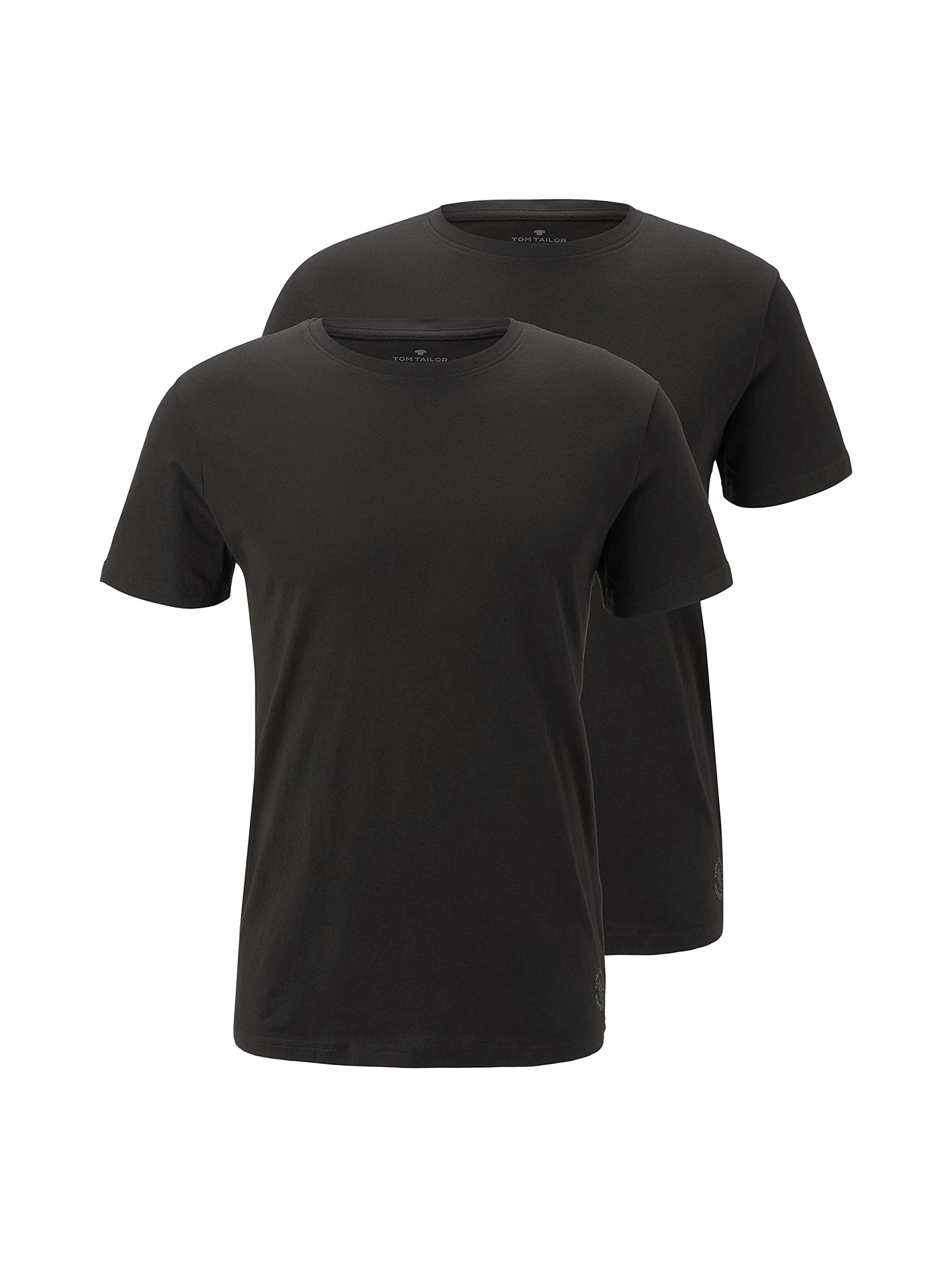 Tom Tailor Men's Classic Crew Neck Double-Layer T-Shirt - White or Black - Casual Comfort Fit for Everyday Wear, Gym, and Outings