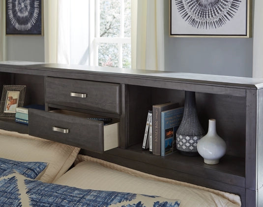 Caitbrook King Size Storage Bed with 8 Drawers - Gray Wooden Platform Bed Frame with Underbed Storage - Perfect for Small Bedrooms & Guest Rooms