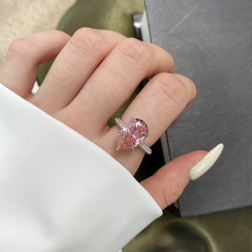 Elegant Pink CZ Teardrop Statement Ring for Women - Sparkling Cubic Zirconia Fashion Jewelry - Perfect for Evening Parties, Weddings & Special Occasions