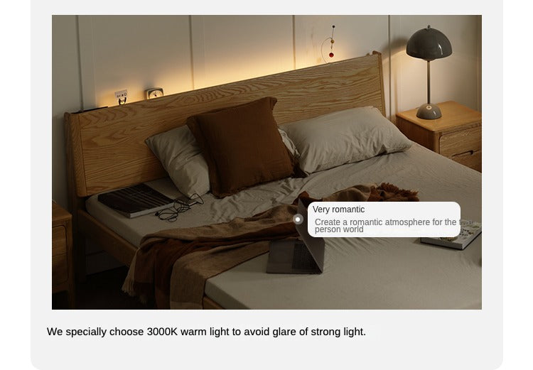 Solid Oak Wood LED Bed Frame with Built-in Lighting - Perfect for Modern Bedrooms, Guest Rooms, and Cozy Home Decor