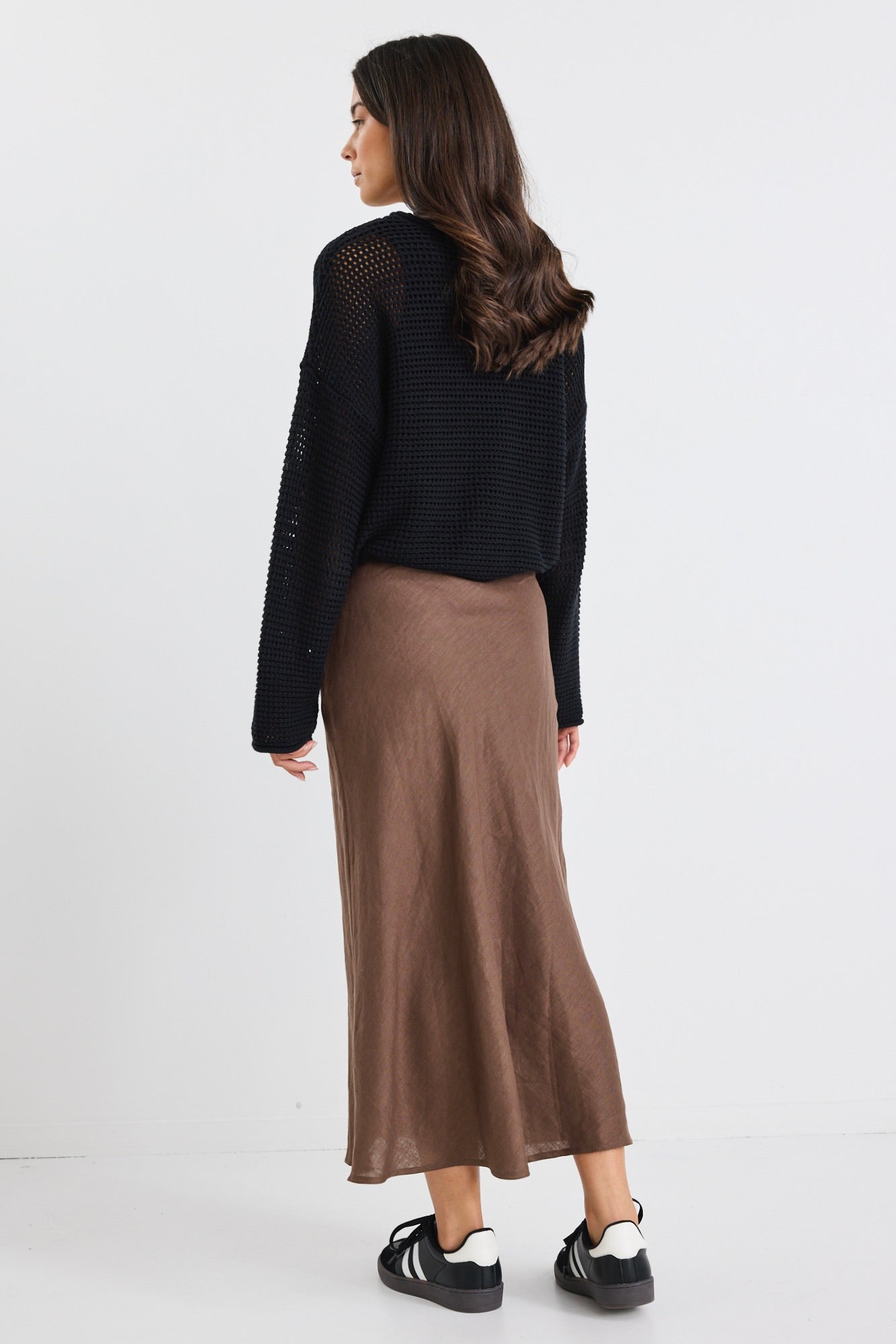 Bliss Chocolate Linen Bias Midi Skirt - Women's Summer A-Line Skirt with Pockets | Perfect for Beach Vacations, Brunch Dates & Casual Outings