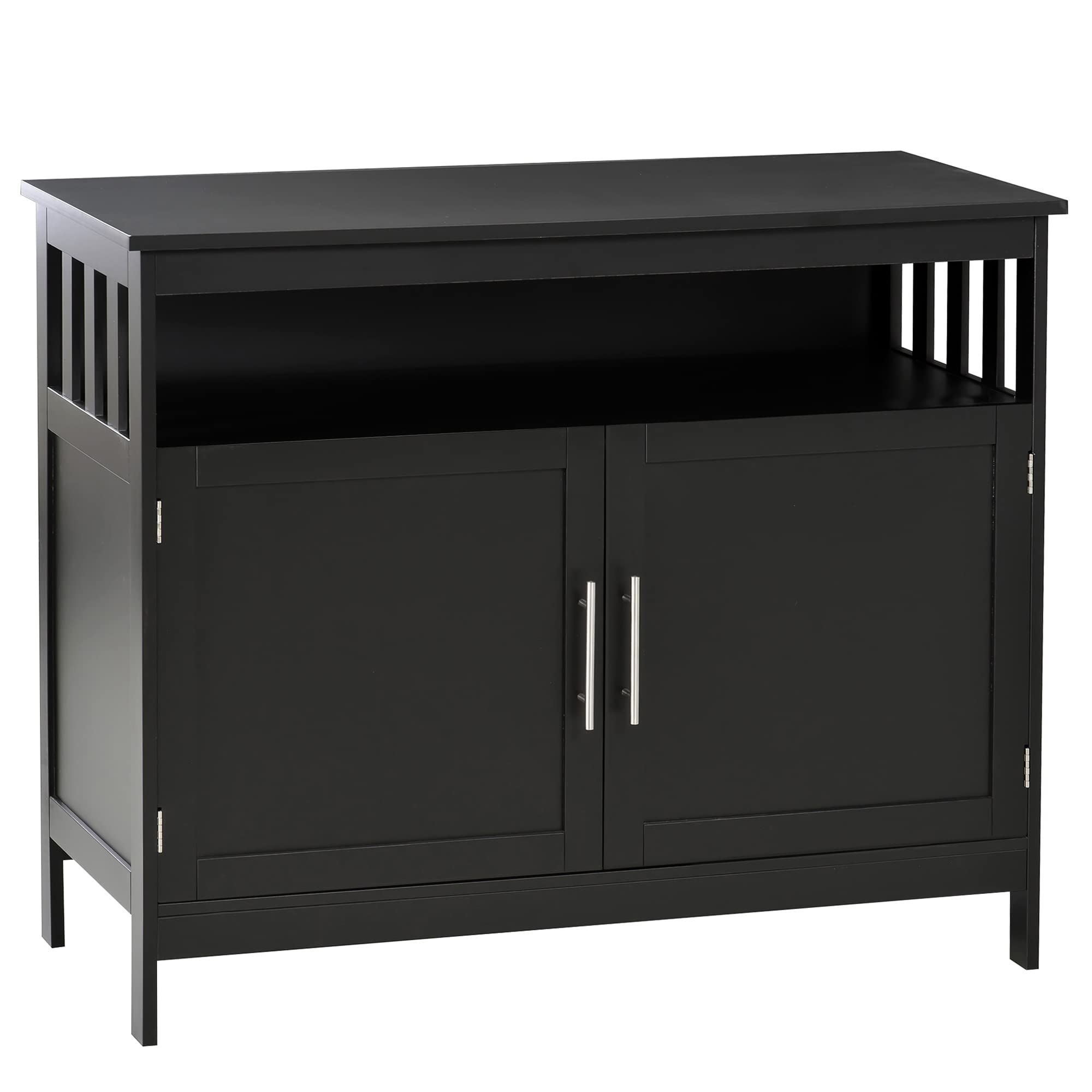 HOMCOM Modern Sideboard Buffet Cabinet with 2-Tier Shelf & Open Storage - Black Coffee Bar Cabinet for Dining Room, Living Room & Kitchen Organization