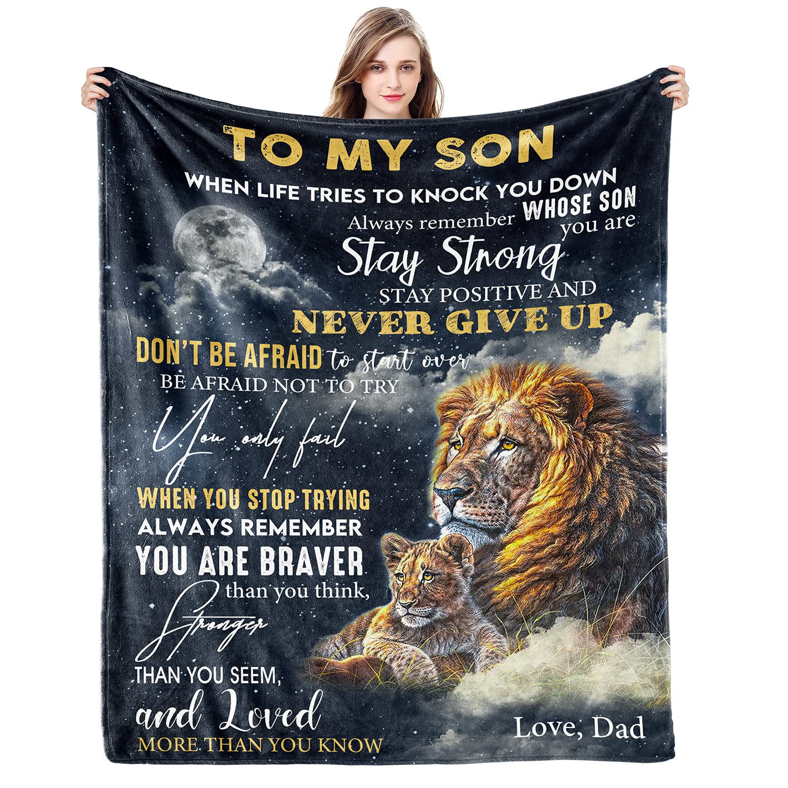 Dad to Son Blanket - 80x60 Inch Throw for Birthday, Graduation Gifts