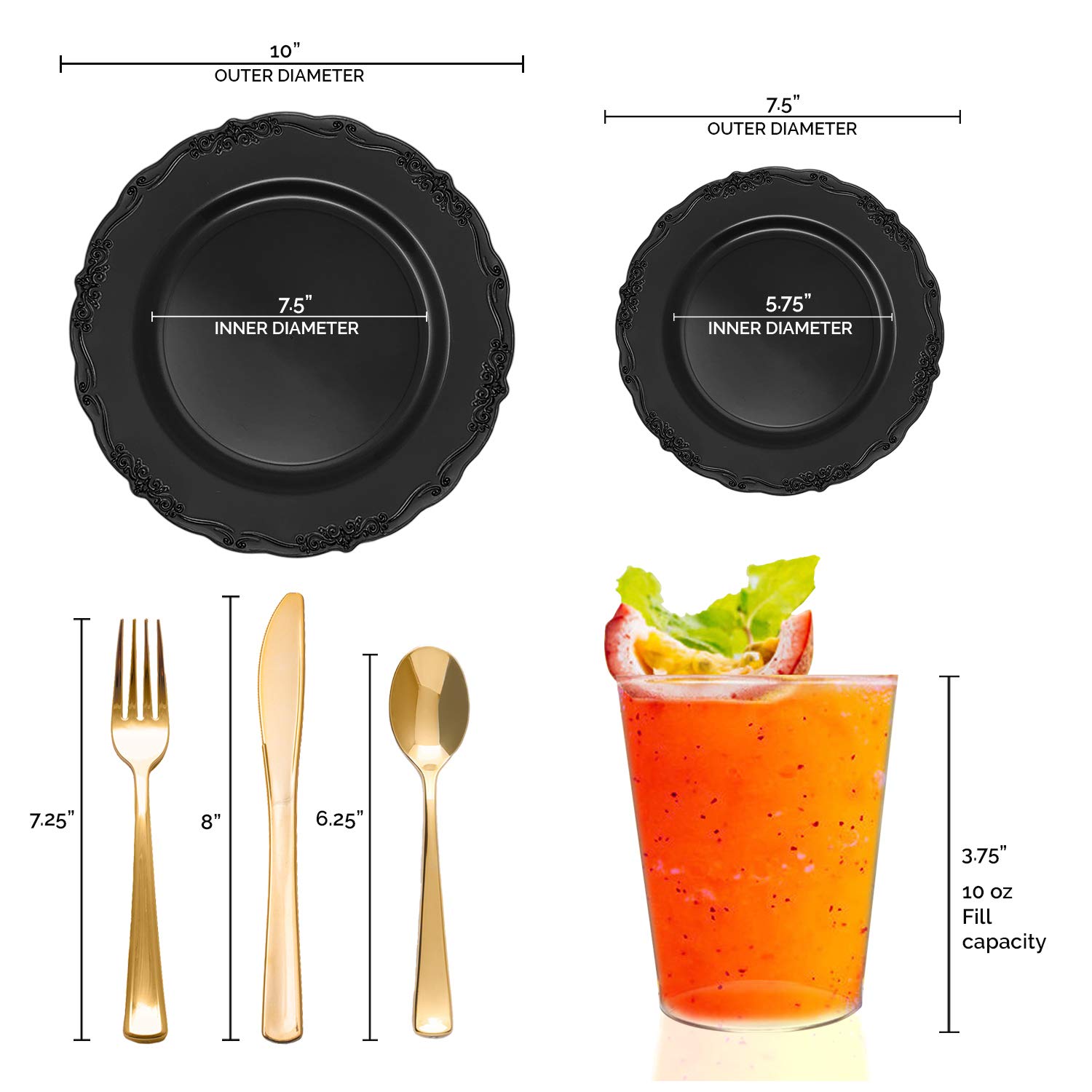 Elegant Disposable Plastic Plates for Party - 60-Piece Wedding Dinnerware Set (Black) | Perfect for Weddings, Birthdays, Catering & Outdoor Events